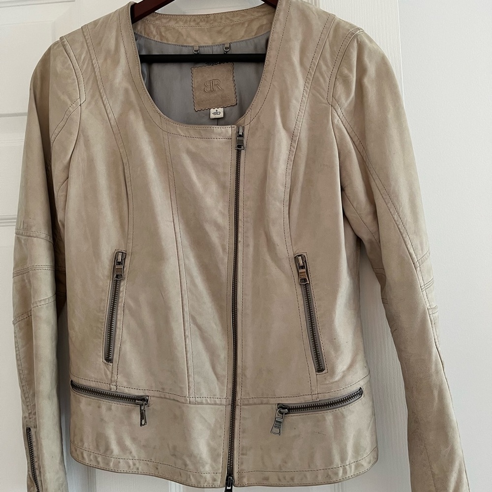 Banana Republic Suede Light Tan Leather Cropped Moto Jacket- Size Small